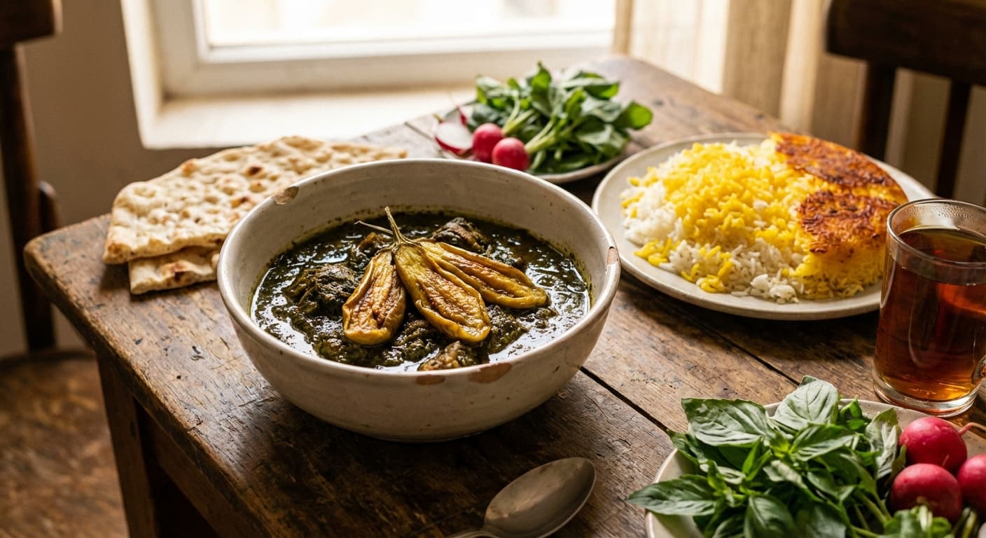 Khoresh Reyhan — Persian Basil and Eggplant Stew - authentic persian recipe