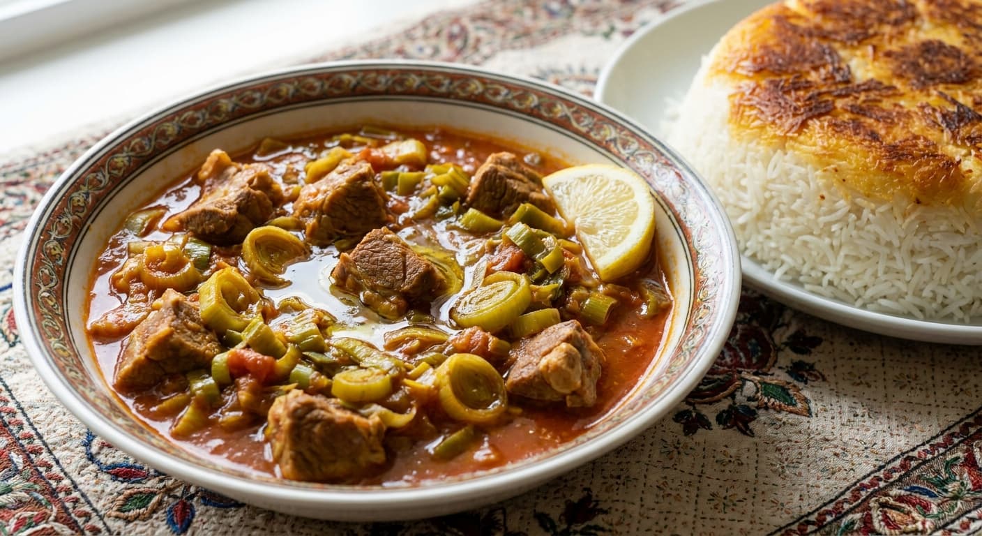 Khoresh Tareh Farangi — Persian Leek and Lamb Stew - authentic persian recipe