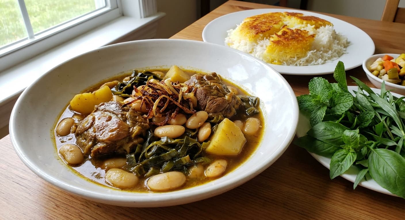 Khoresh Tareh — Persian Leek and Lamb Stew with White Beans - authentic persian recipe
