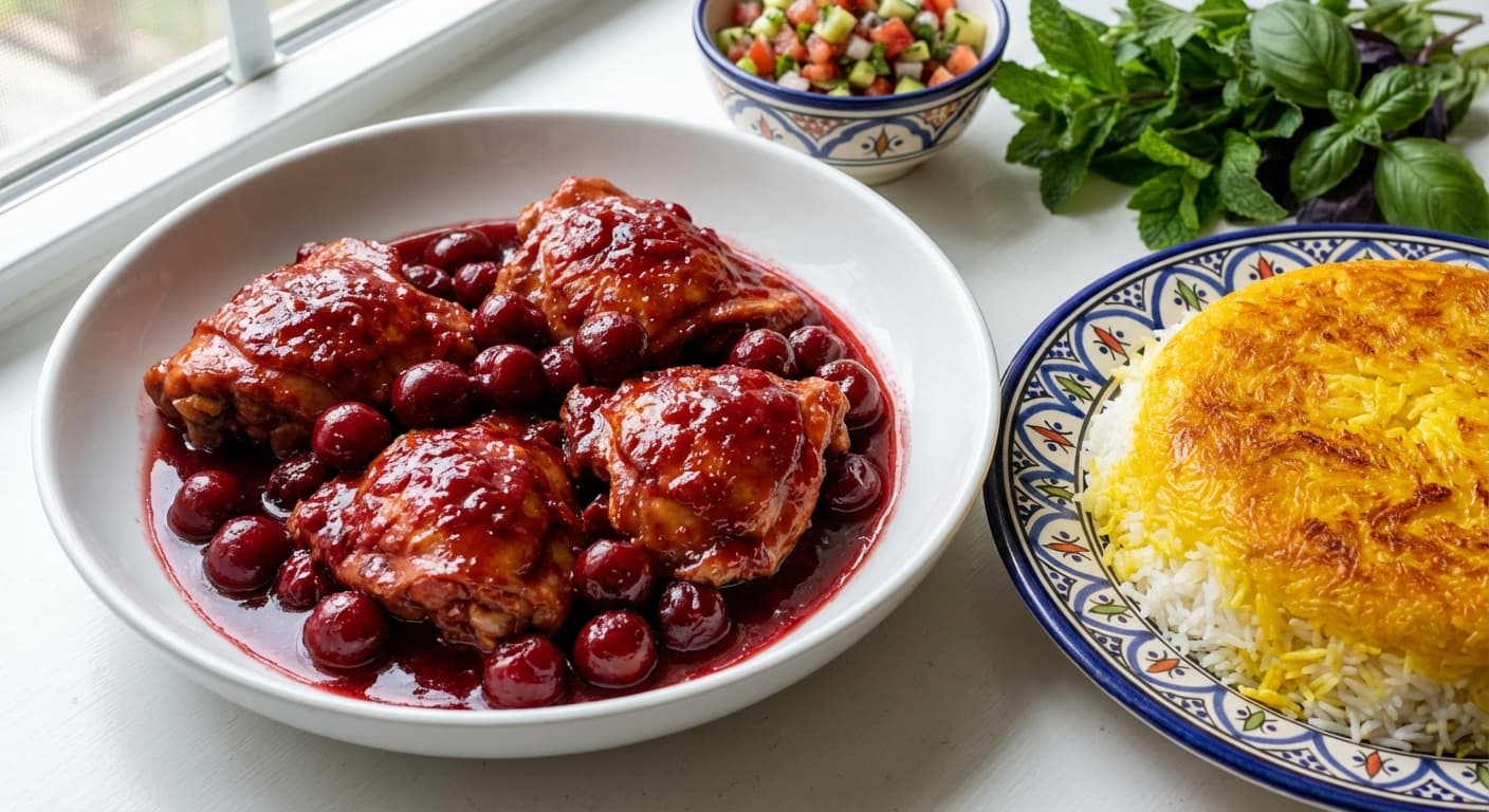 Khoresht Albaloo — Persian Sour Cherry Chicken Stew - authentic persian recipe
