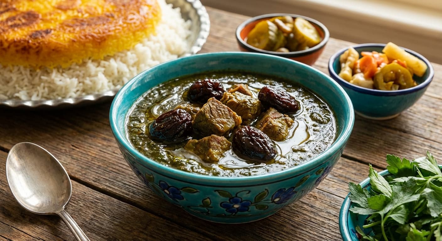 Khoresht Aloo Esfenaj — Persian Spinach and Prune Stew - authentic persian recipe