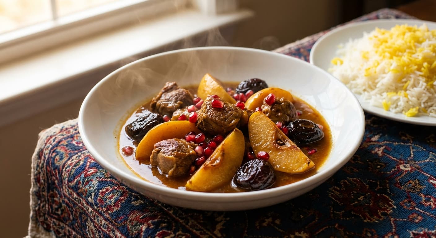 Khoresht Beh va Aloo — Persian Quince and Plum Sweet-Sour Stew - authentic persian recipe