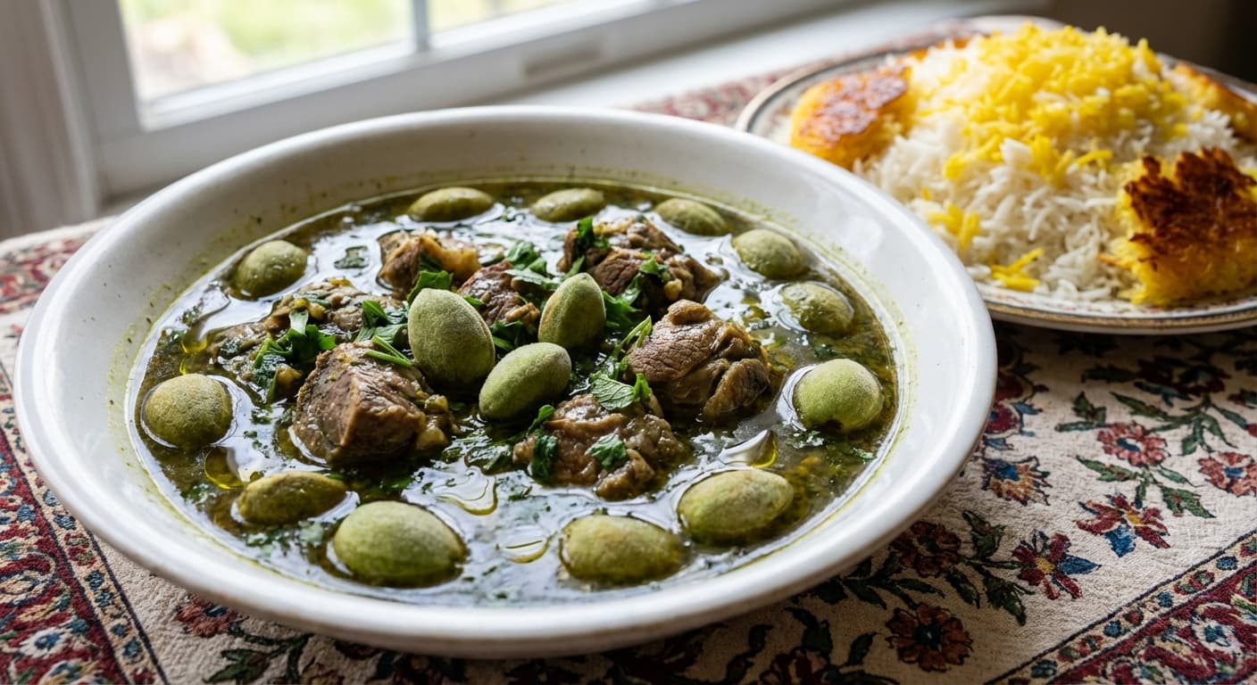 Khoresht Choghaleh Badam — Persian Spring Green Almond Stew - authentic persian recipe
