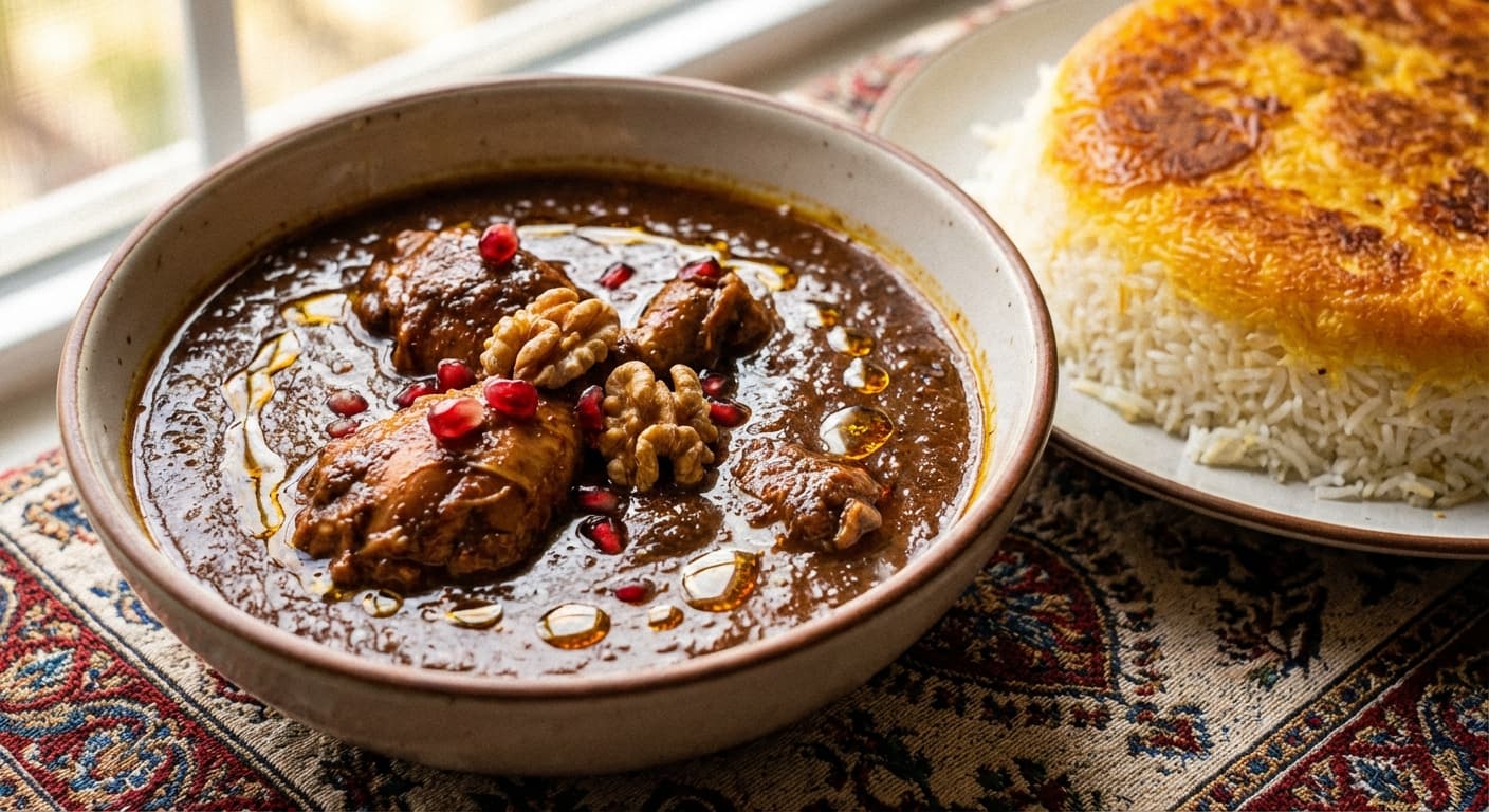 Khoresht - e Fesenjan - Persian Pomegranate and Walnut Stew - authentic persian recipe