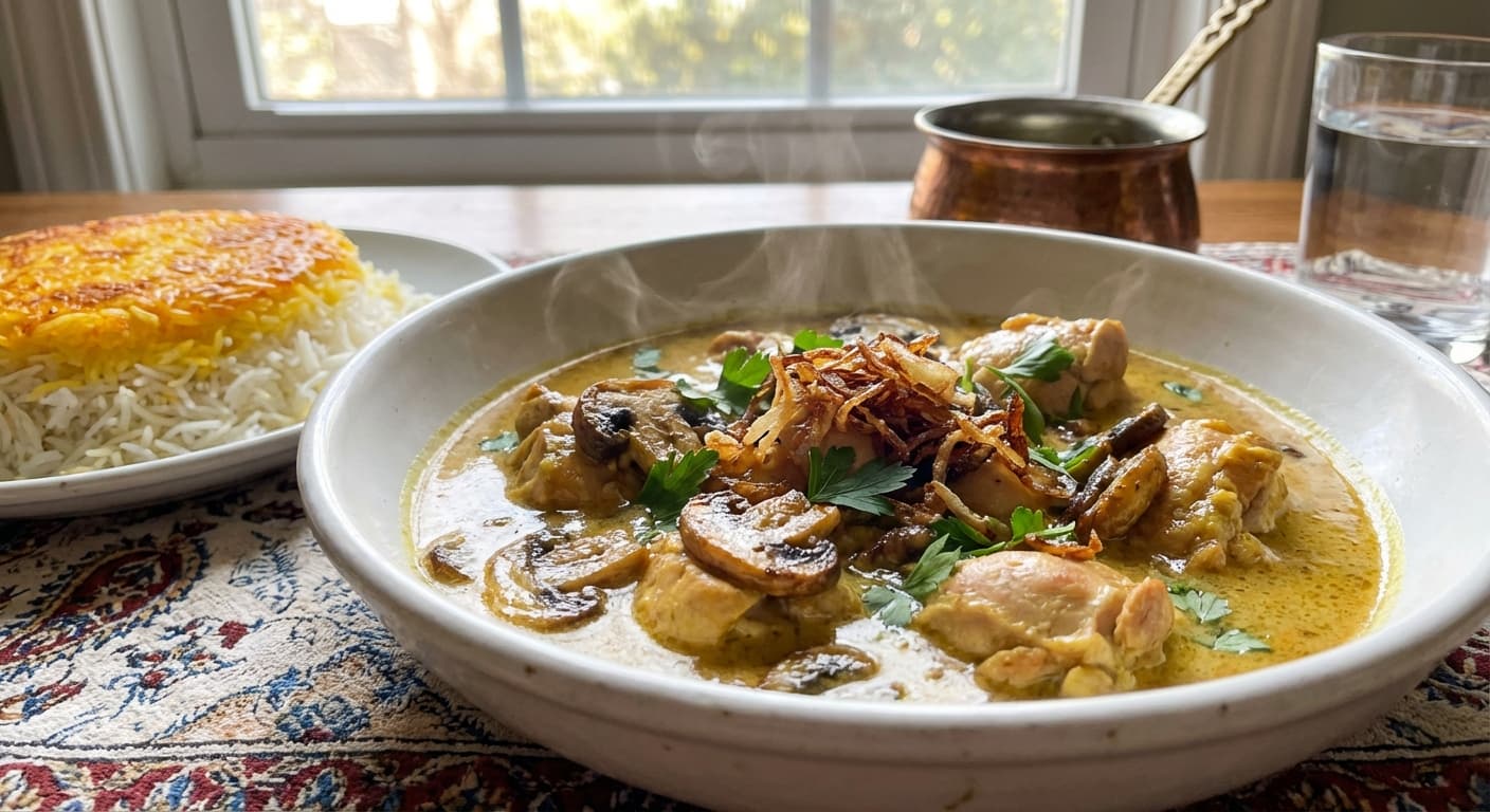 Khoresht-e Gharch — Persian Mushroom & Chicken Stew - authentic persian recipe