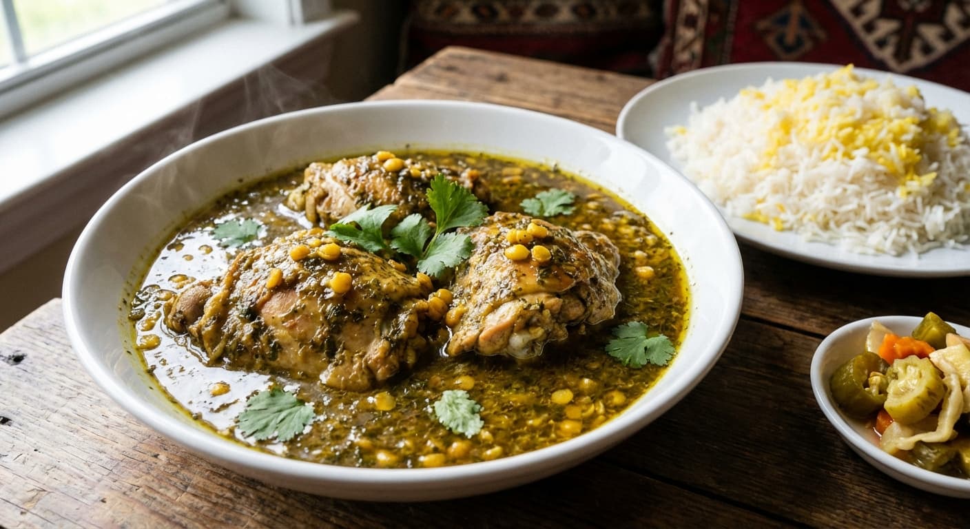 Sour Herb Chicken Stew — Caspian verjuice-and-herb khoresht with split peas - authentic persian recipe