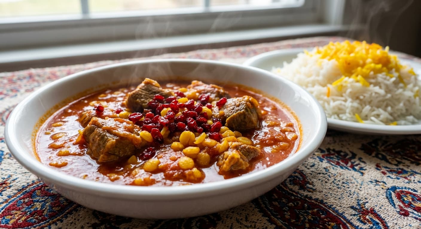 Khoresht-e Zereshk — Persian Lamb Stew with Barberries and Split Peas - authentic persian recipe