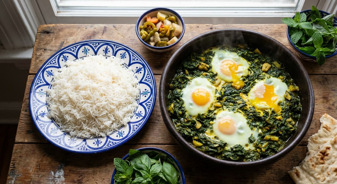 Khoresht Gazaneh — Caspian Stinging Nettle Stew with Garlic and Eggs - authentic persian recipe
