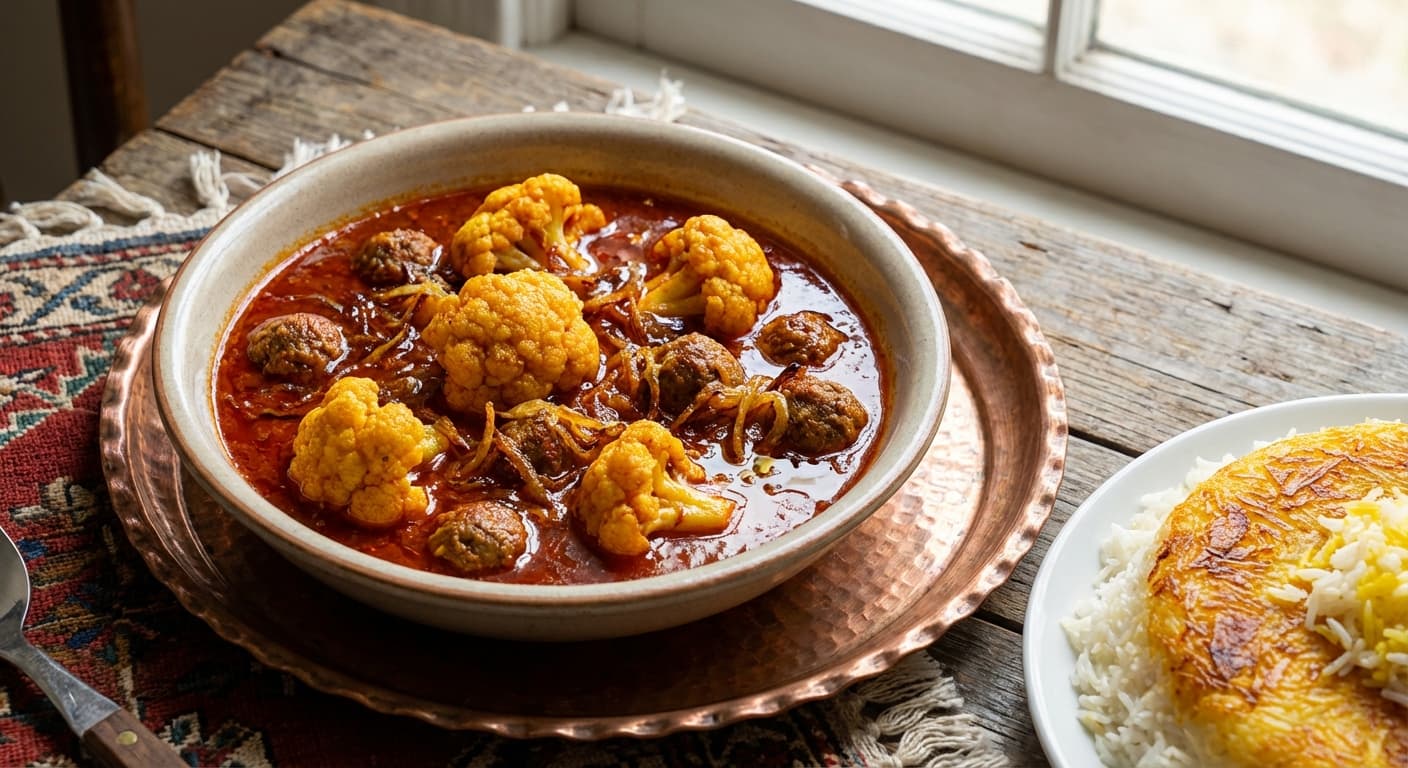 Khoresht-e Gol Kalam ba Seer — Persian Cauliflower & Garlic Meatball Stew - authentic persian recipe