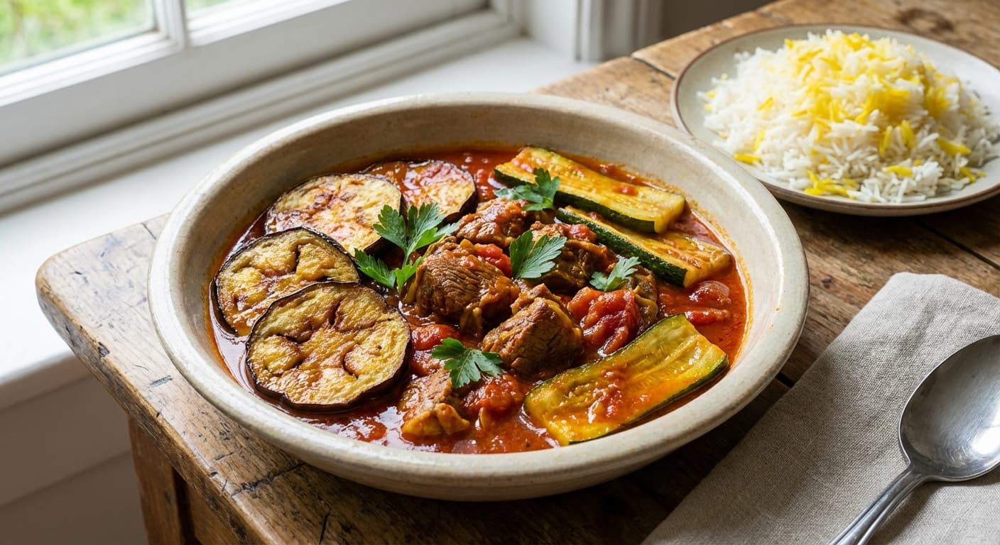 Khoresht Kadu Bademjan — Persian Zucchini and Eggplant Stew - authentic persian recipe