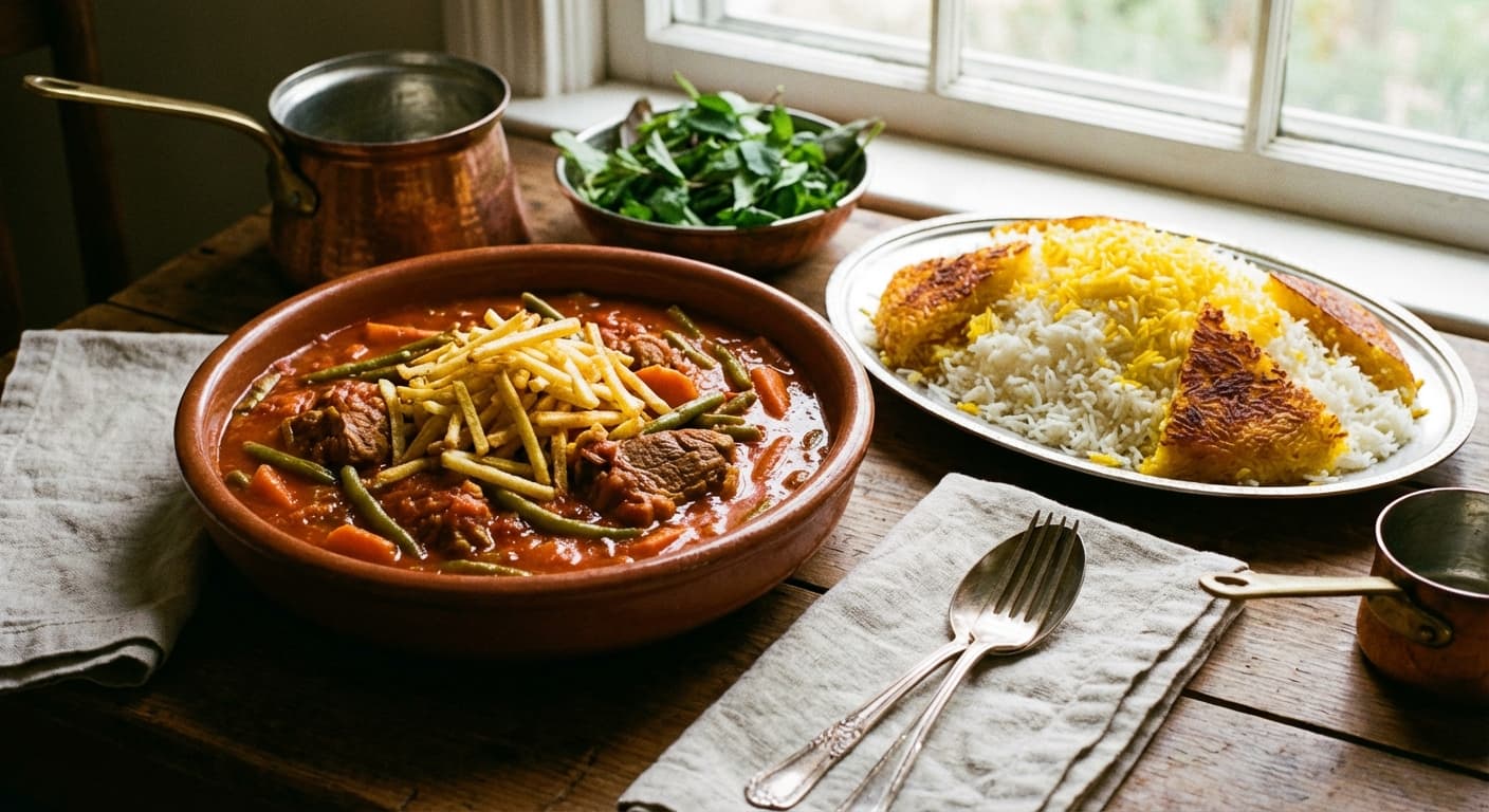 Khoresht Loobia va Havij - Persian Green Bean & Carrot Stew - authentic persian recipe