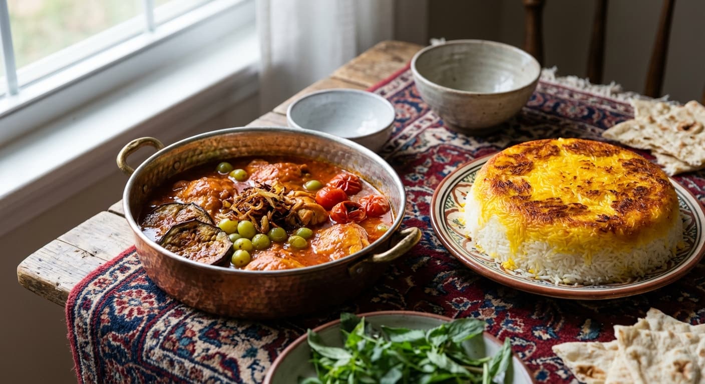 Khoresht - e Morgh - o Bademjan ba Ghooreh - authentic persian recipe