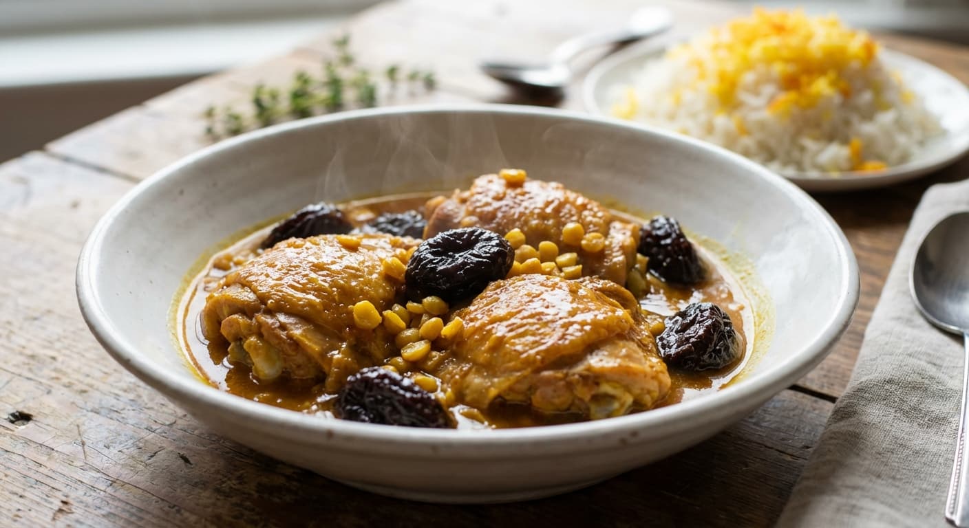 Khoreshte Aloo Ba Morgh — Persian Chicken, Plum, and Split Pea Stew - authentic persian recipe