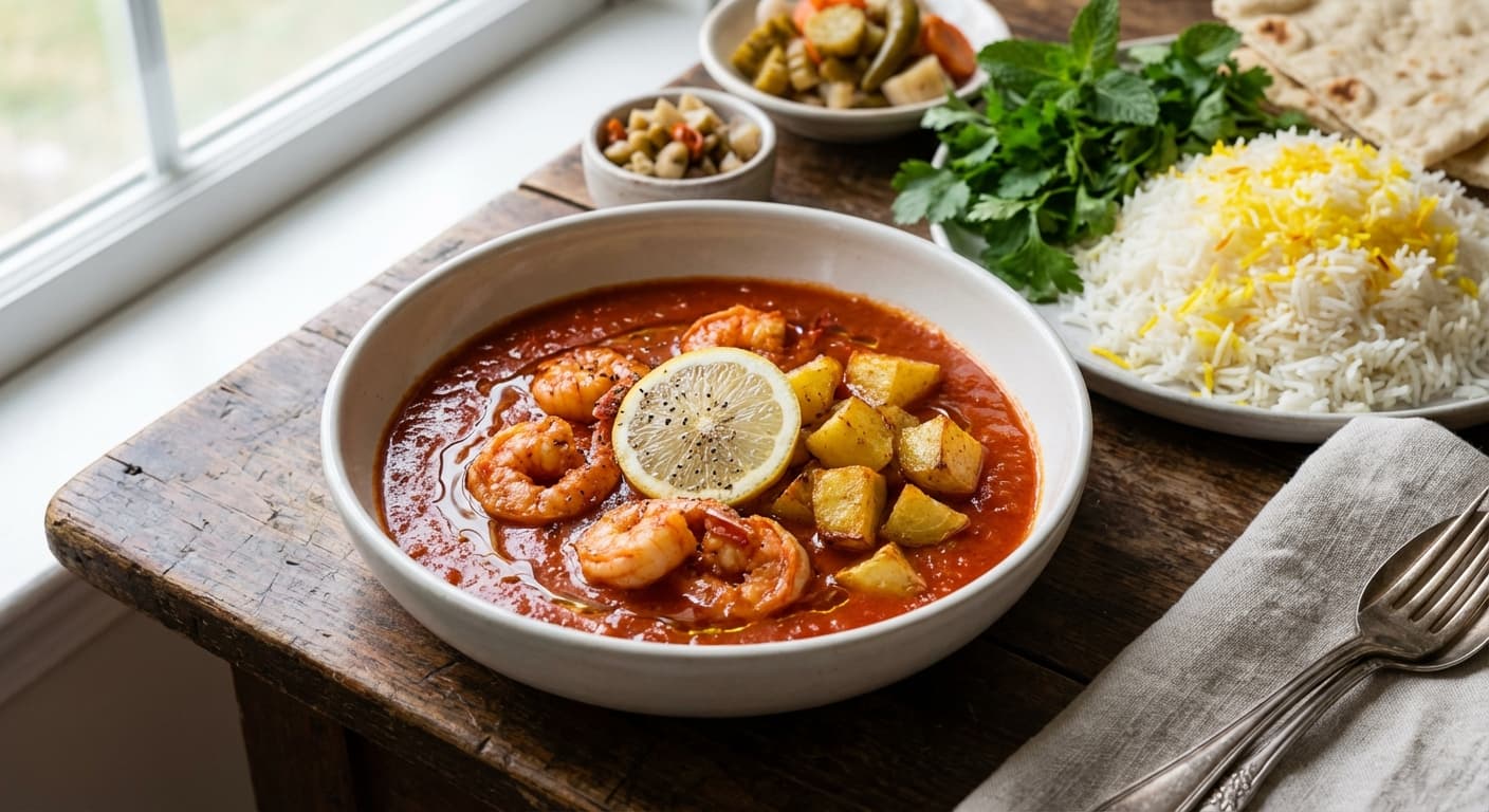 Khoreshte Meygoo — Southern Persian Shrimp and Potato Stew - authentic persian recipe