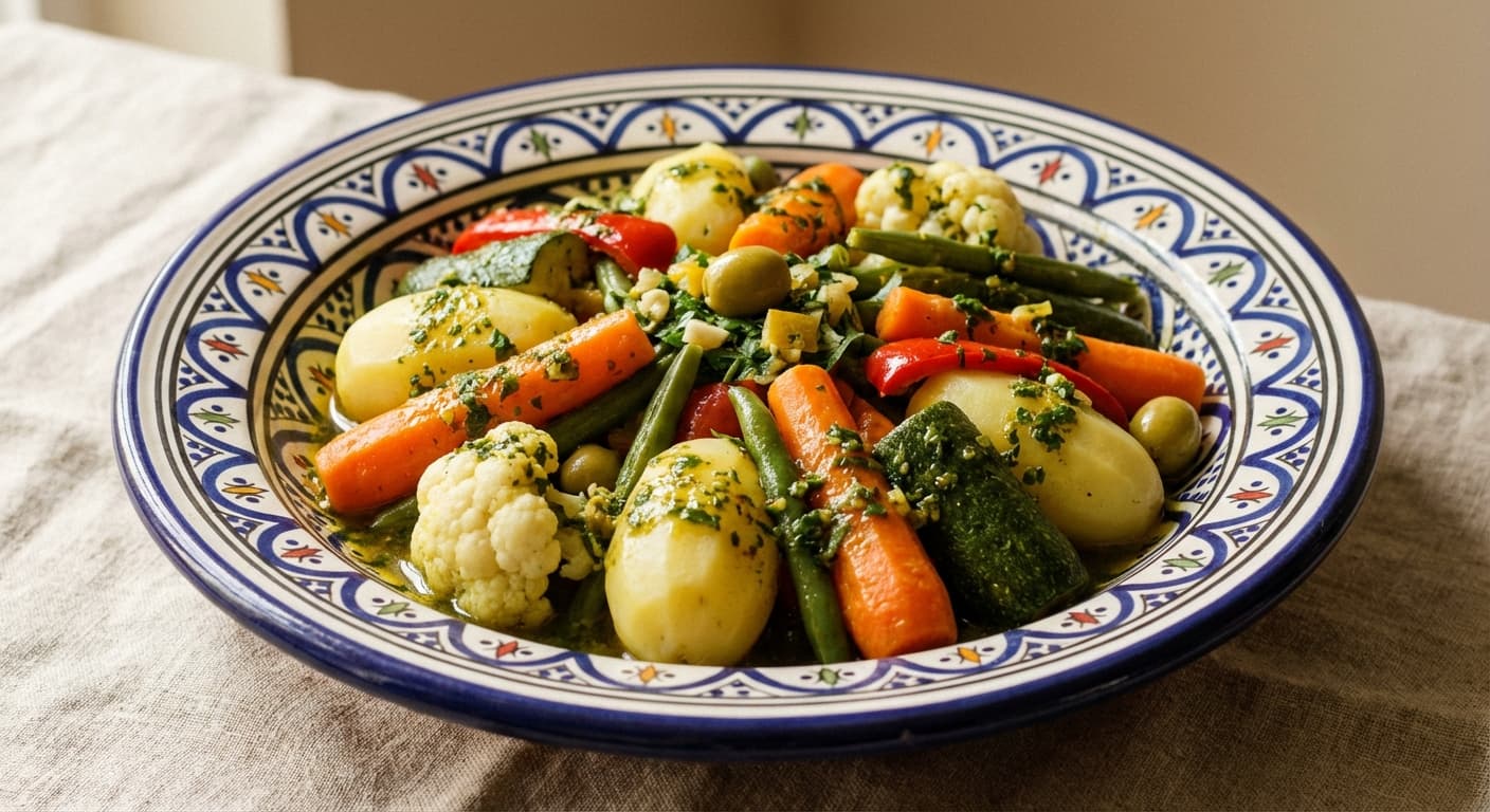 Khoudra Mchermla — Moroccan Mixed Vegetables in Lemony Chermoula - authentic moroccan recipe