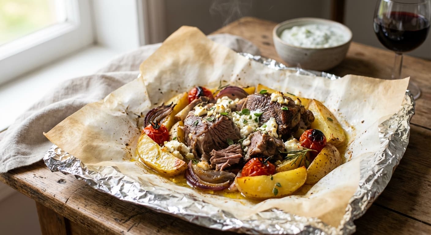 Kleftiko — Greek Slow-Roasted Lamb in Parchment with Potatoes - authentic greek recipe