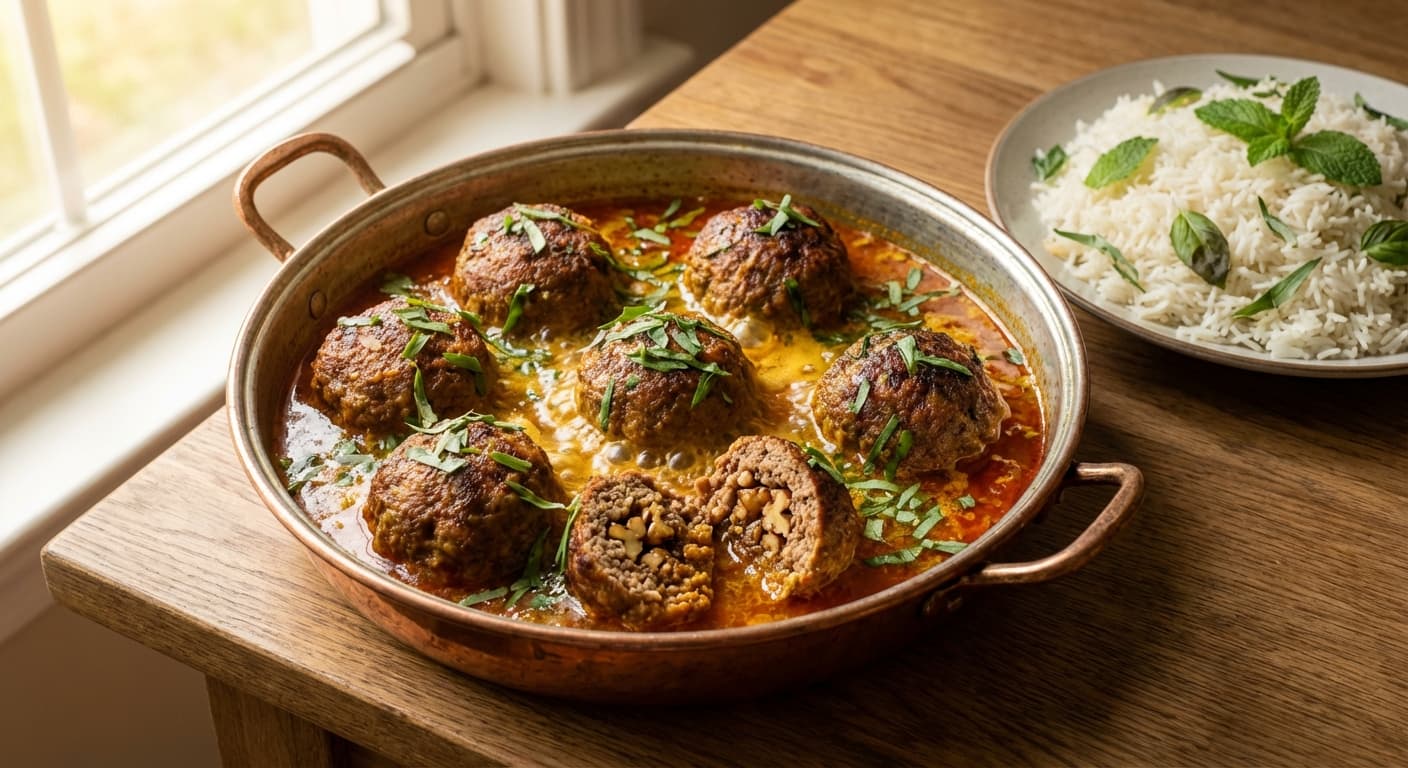 Kofta Tarkhan — Persian Tarragon-Stuffed Meatballs in Saffron Tomato Broth - authentic persian recipe
