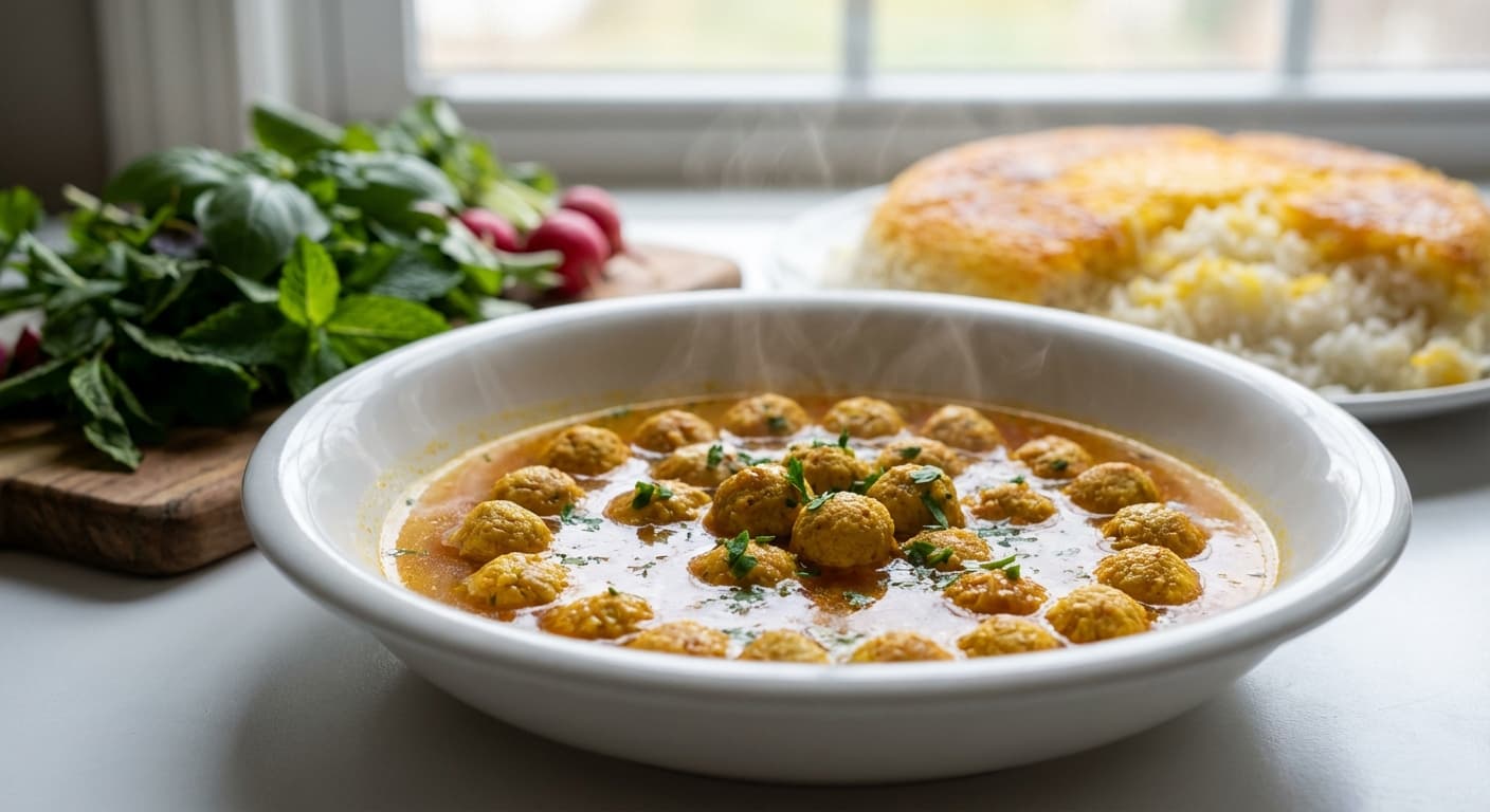 Kofteh Rizeh Morgh — Persian Spiced Chicken Meatballs in Light Saffron-Tomato Broth - authentic persian recipe
