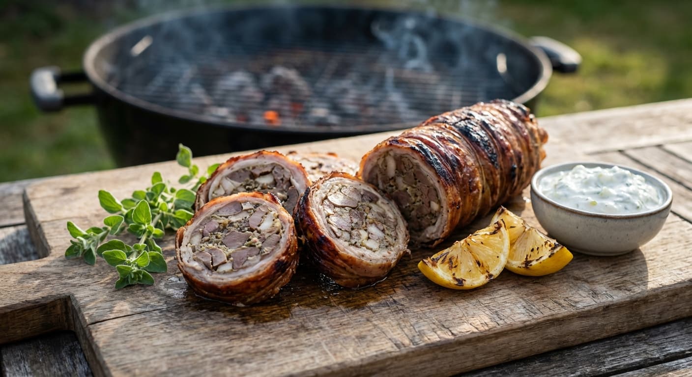 Kokoretsi — Charcoal-Grilled Offal Wrapped in Caul Fat - authentic greek recipe