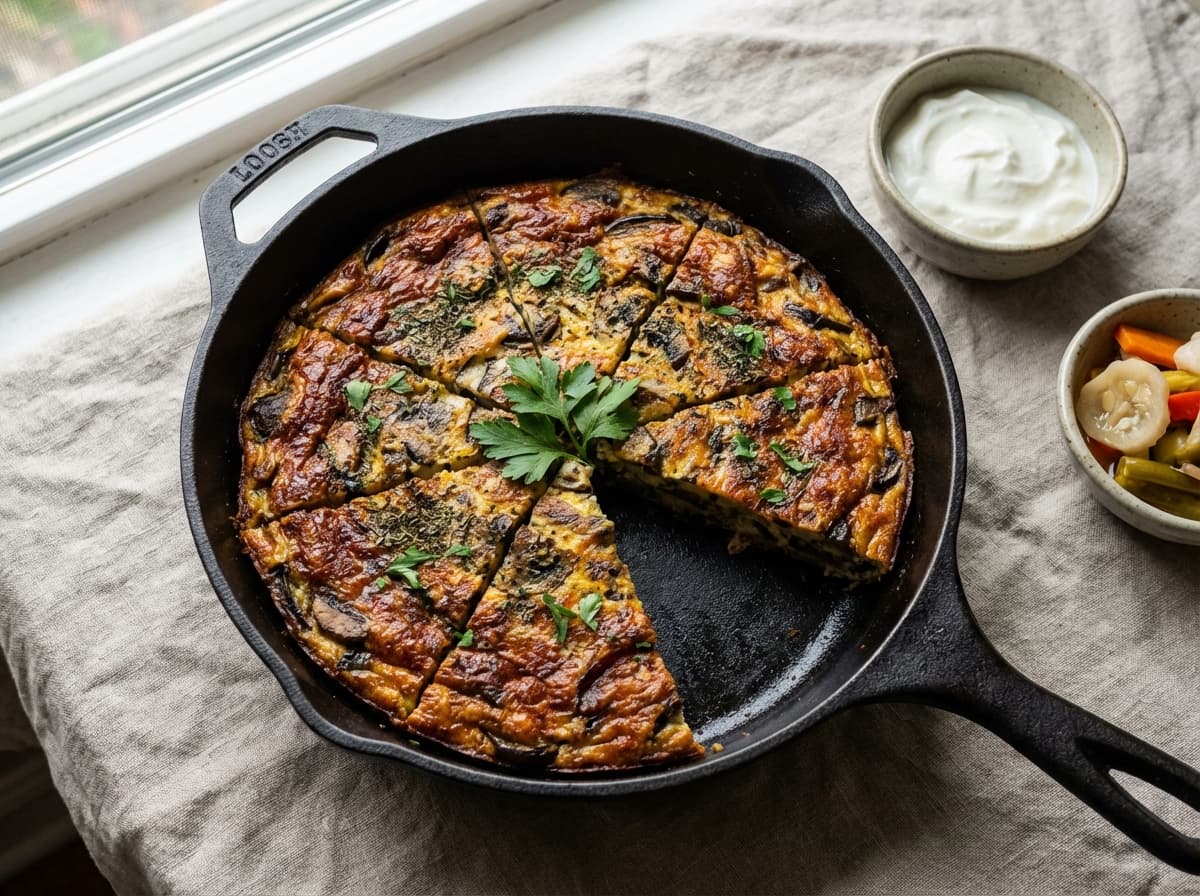 Kookoo - ye Bademjan va Gharch - Persian Eggplant and Mushroom Frittata - authentic persian recipe