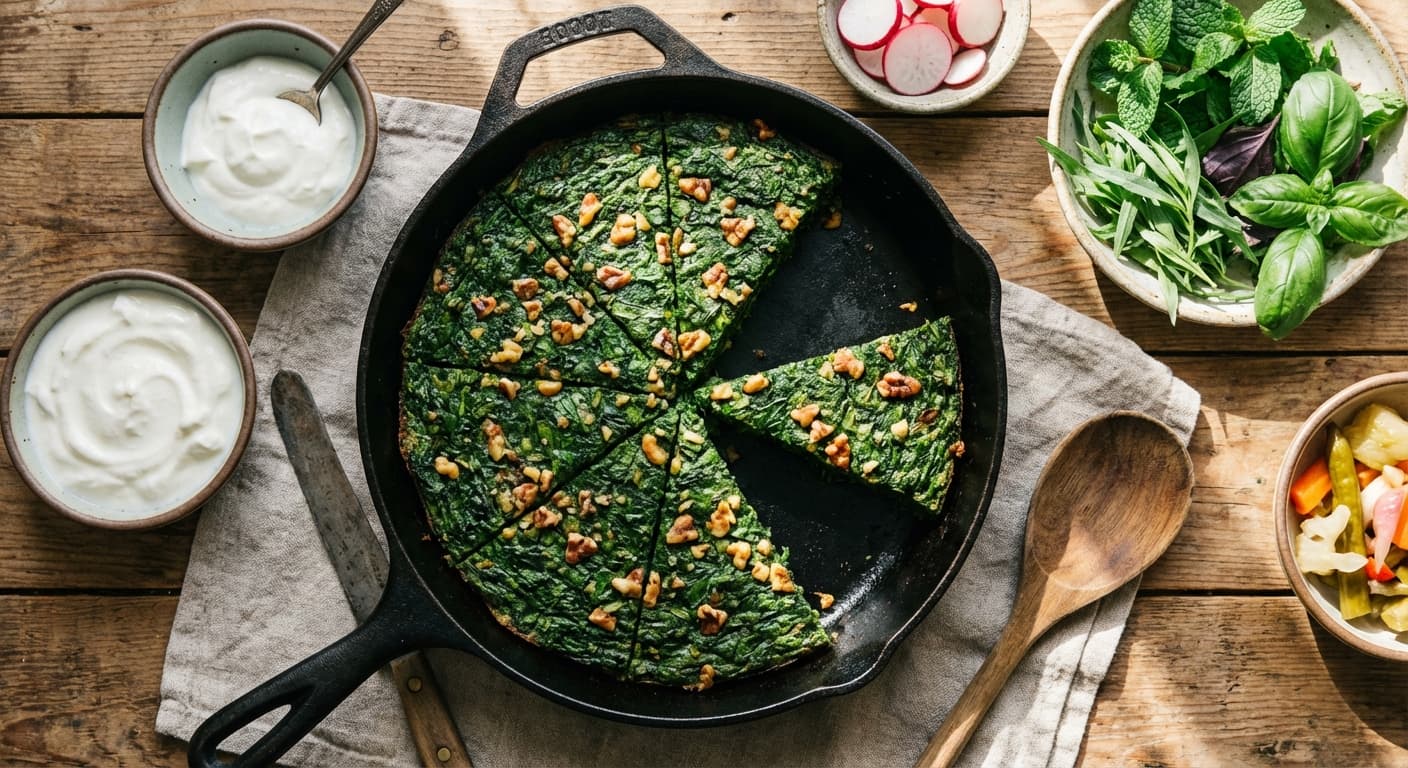 Kookoo-ye Esfenaj va Sabzijat-e Mo'atar — Persian Spinach and Aromatic Herb Kuku - authentic persian recipe
