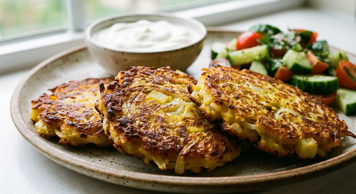 Kookoo-ye Piaz va Sib Zamini — Persian Onion & Potato Skillet Cakes - authentic persian recipe