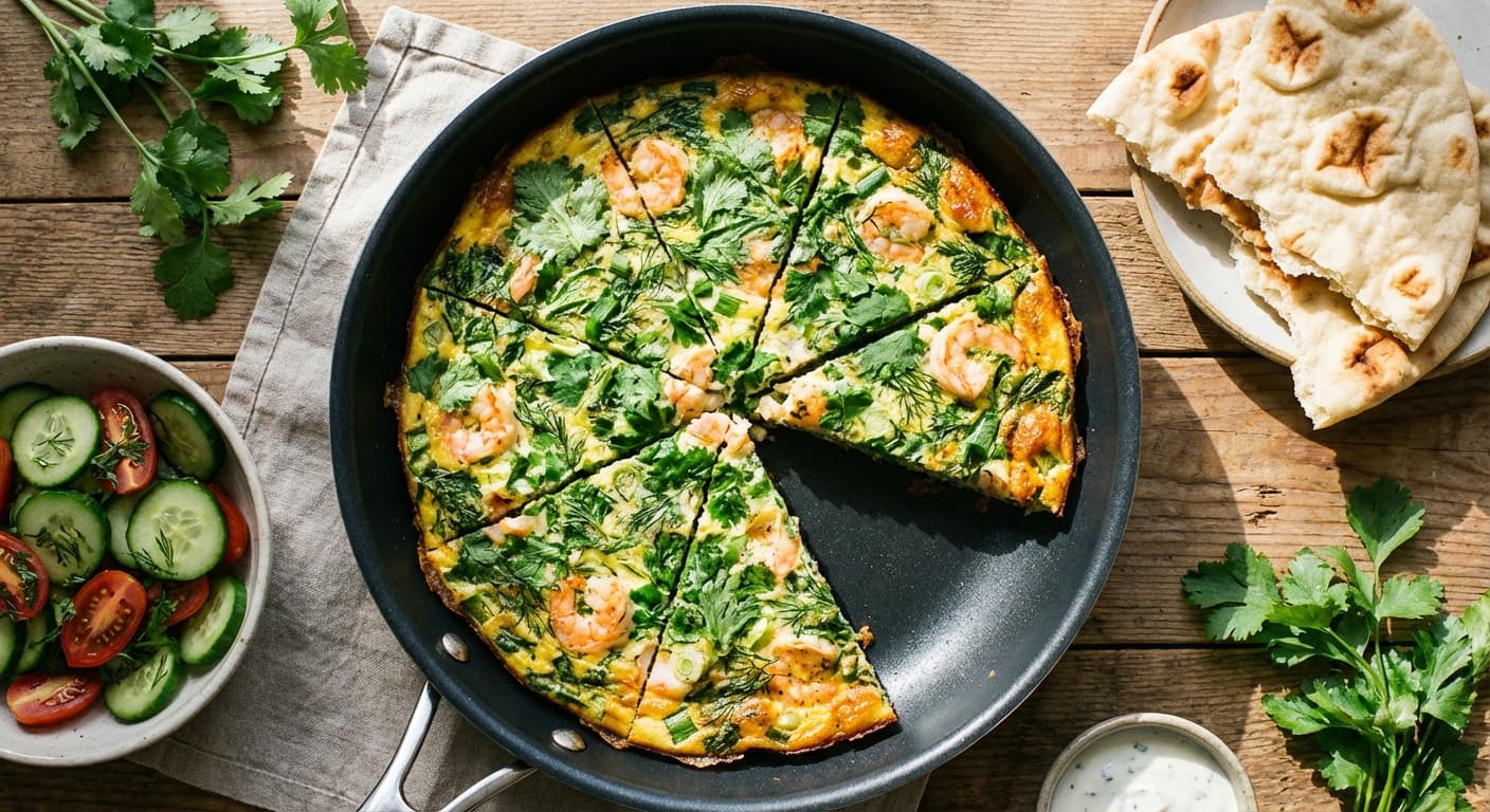 Kookoo-ye Meygoo — Persian Herb and Shrimp Frittata - authentic persian recipe