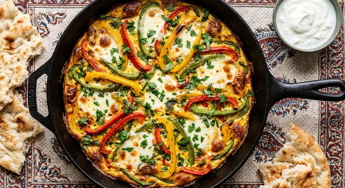 Kuku Rangi — Roasted Pepper and Mozzarella Frittata - authentic persian recipe