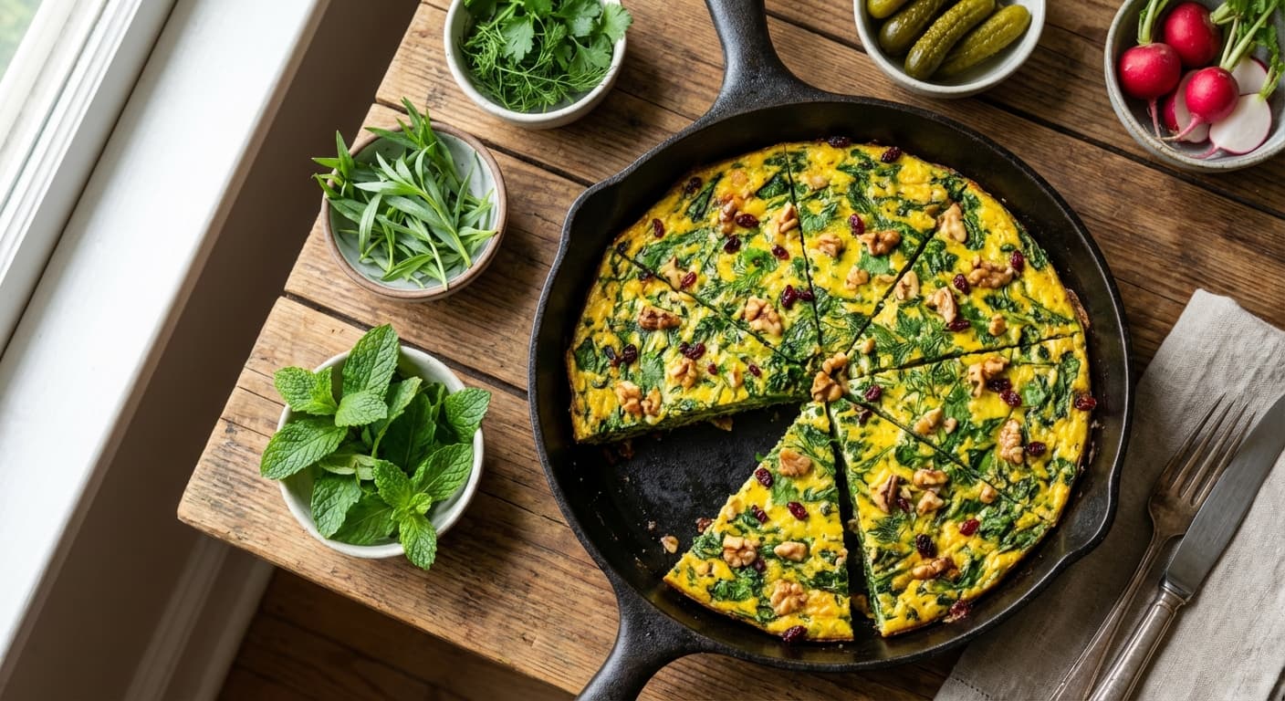 Kuku-ye Esfenaj — Persian Spinach and Walnut Frittata - authentic persian recipe