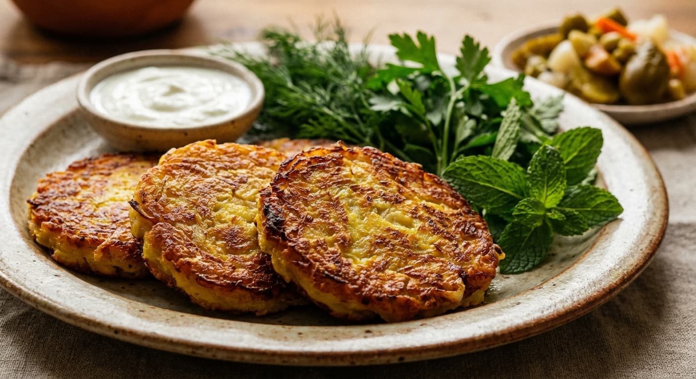 Kuku-ye Piaz va Sib Zamini — Persian Onion & Potato Skillet Cakes - authentic persian recipe