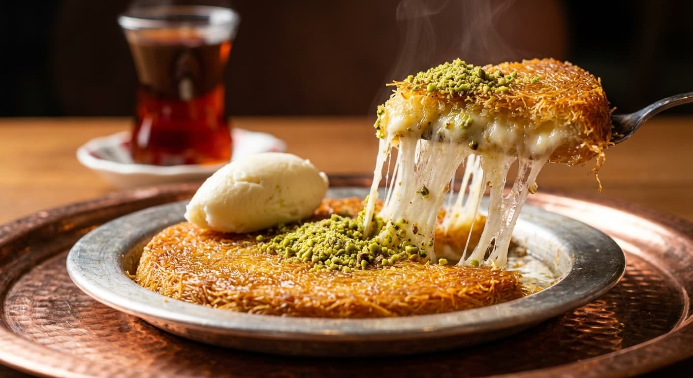 Künefe — Turkish Cheese Pastry with Pistachio and Syrup - authentic turkish recipe