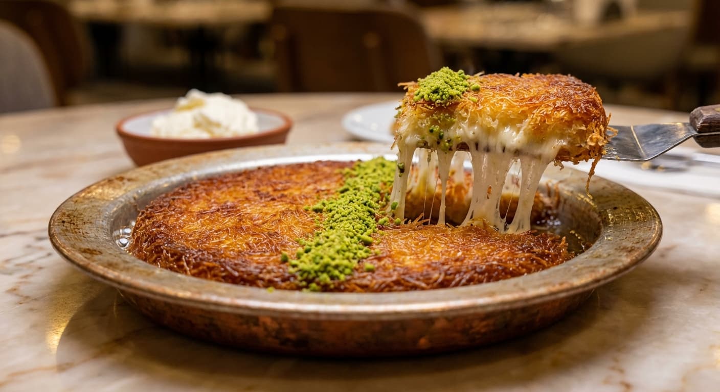 Kunefe — Turkish Hot Cheese Pastry with Shredded Kadayif - authentic turkish recipe