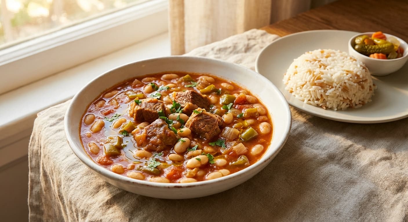 Kuru Fasulye — Turkish White Bean Stew with Tomato and Lamb - authentic turkish recipe