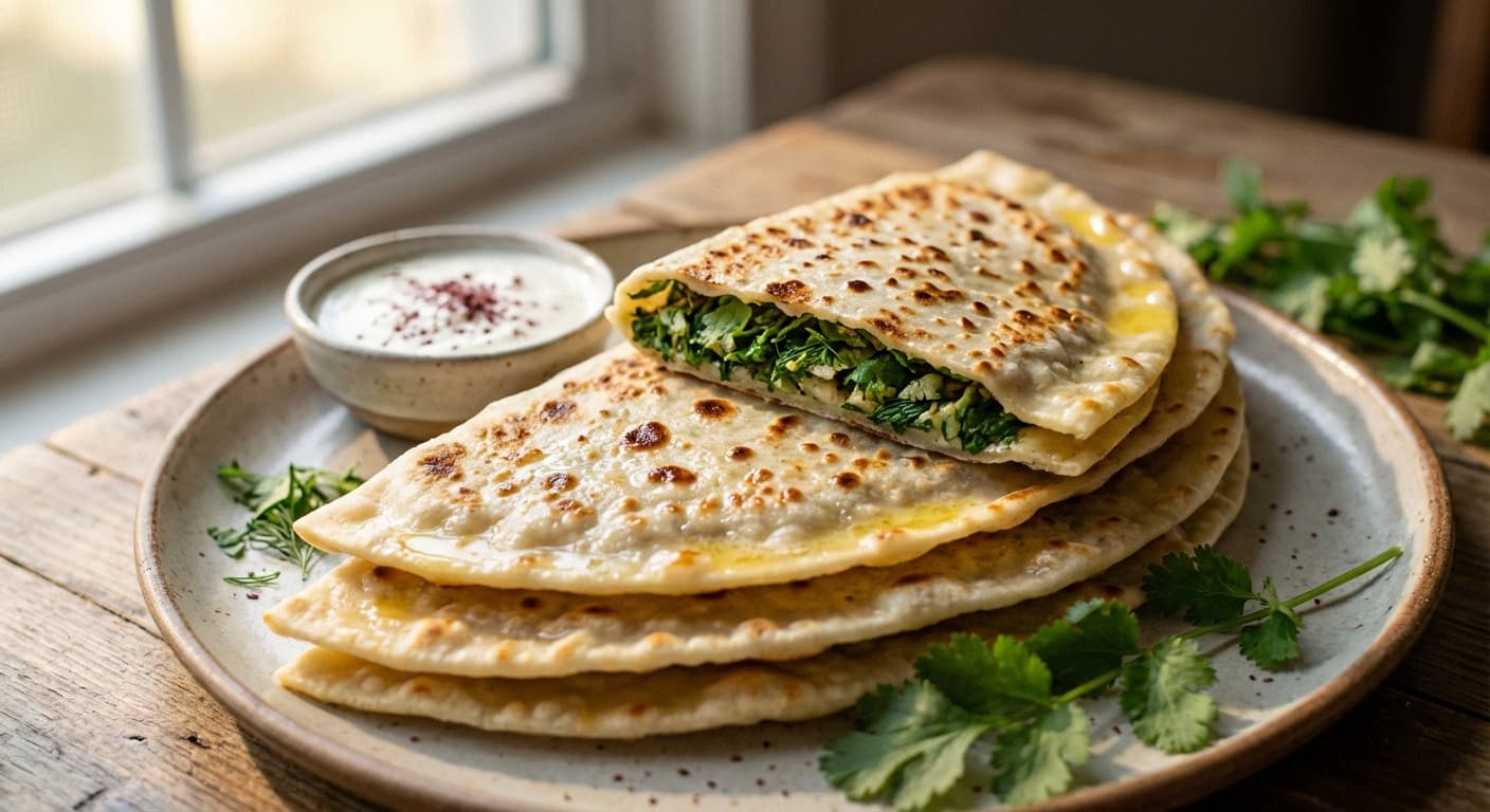 Kutab with Greens — Azerbaijani Herb-Stuffed Griddled Flatbread - authentic azerbaijani recipe