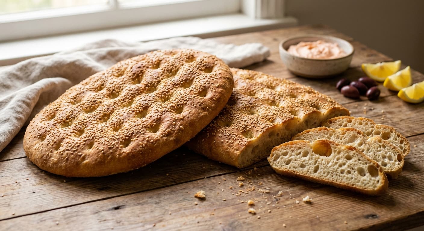 Lagana — Sesame-Topped Greek Clean Monday Flatbread - authentic greek recipe