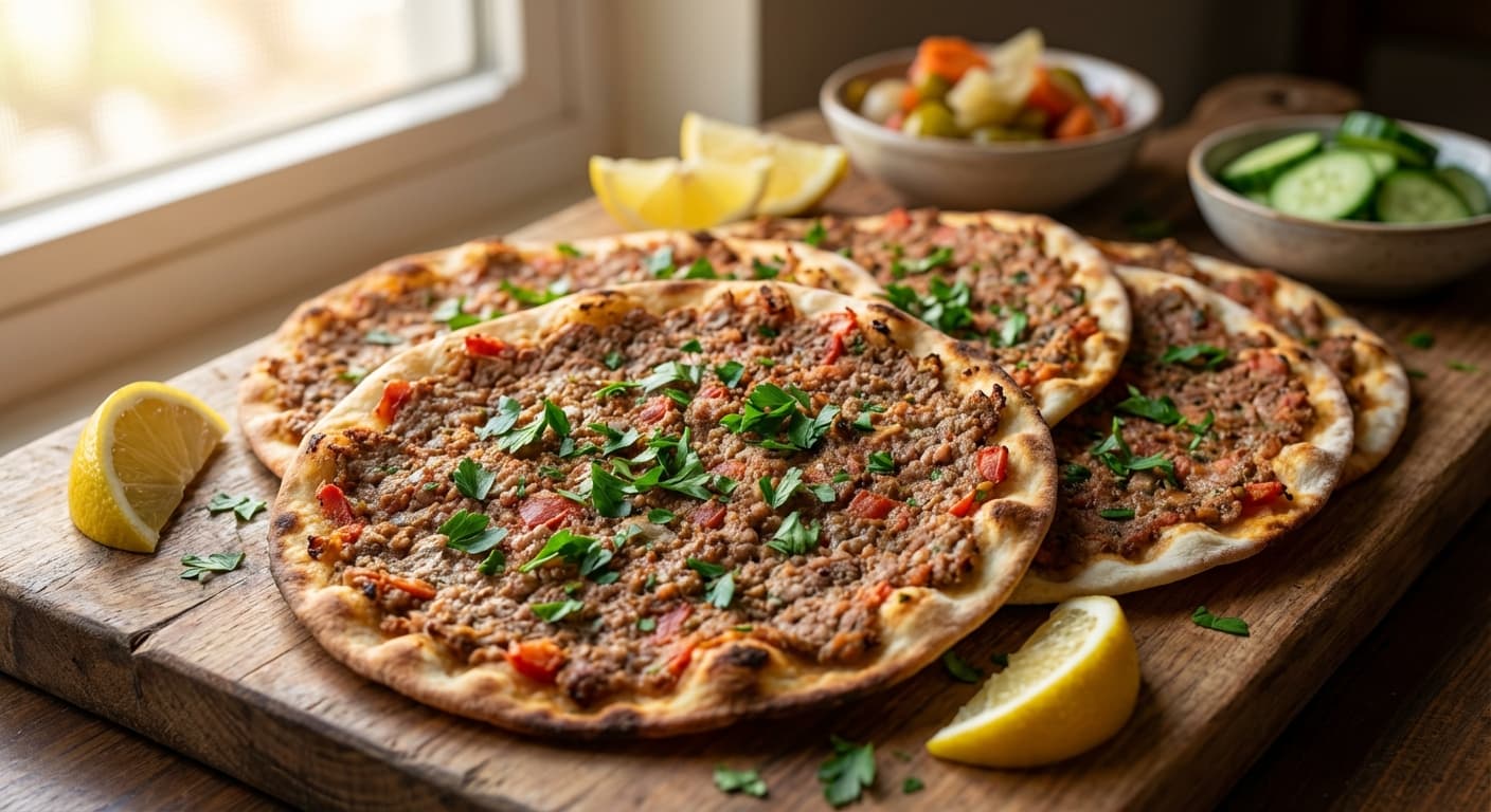 Lahm bi Ajeen — Lebanese Lamb-Topped Flatbread with Spiced Tomato - authentic lebanese recipe