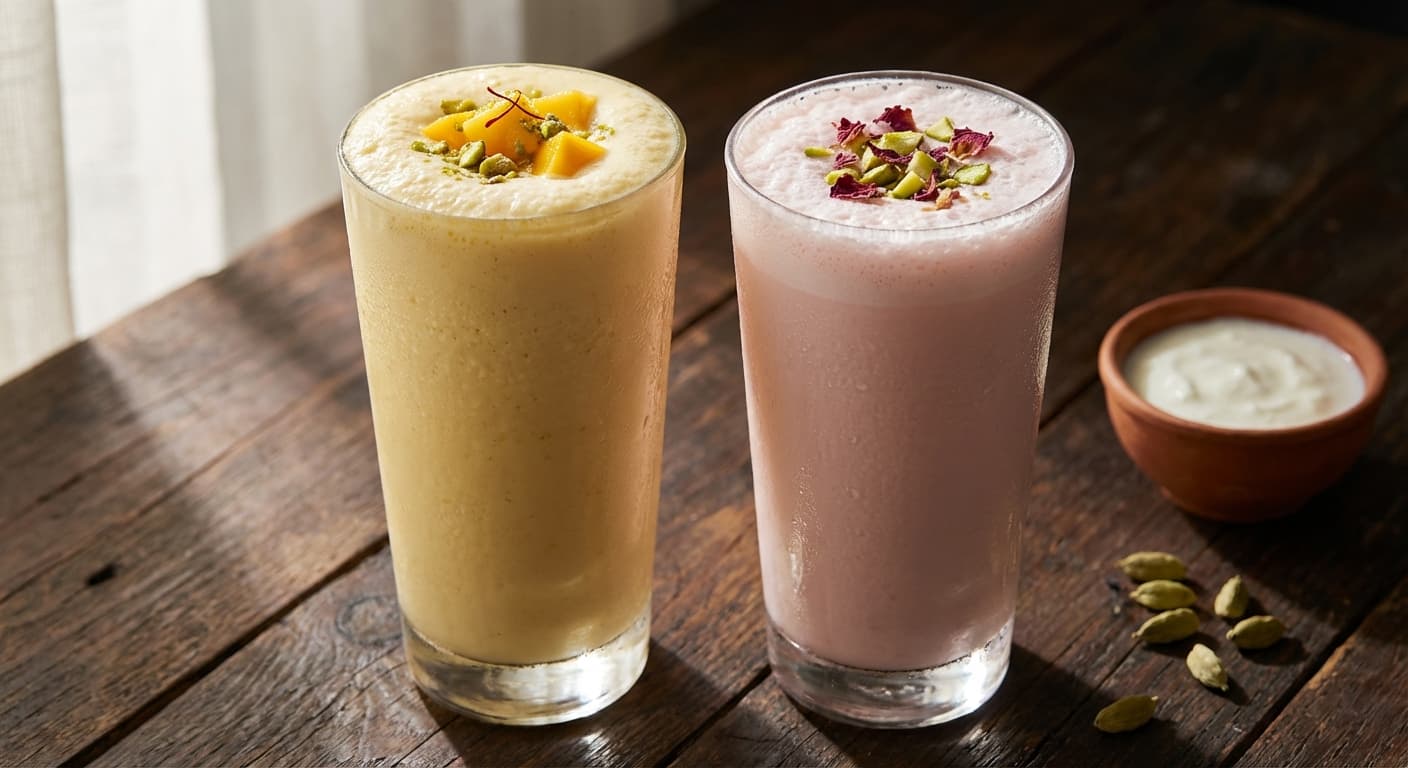 Lassi — Indian Yogurt Drink with Mango or Rose - authentic indian recipe