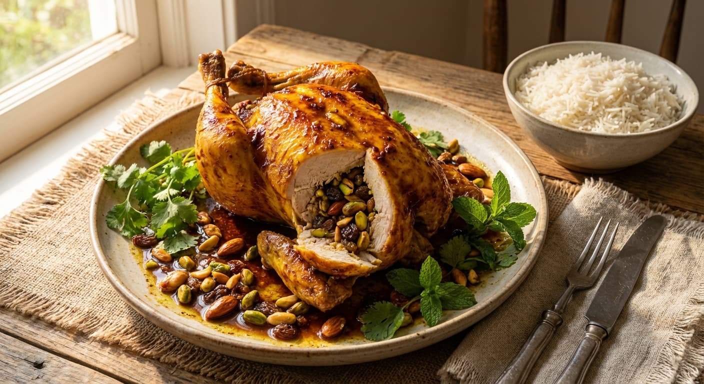 Lawang — Afghan Stuffed Chicken with Raisins, Nuts, and Warm Spices - authentic afghan recipe