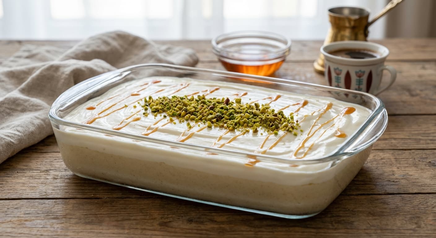 Layali Lubnan — Lebanese Nights Semolina Pudding with Ashta Cream - authentic lebanese recipe