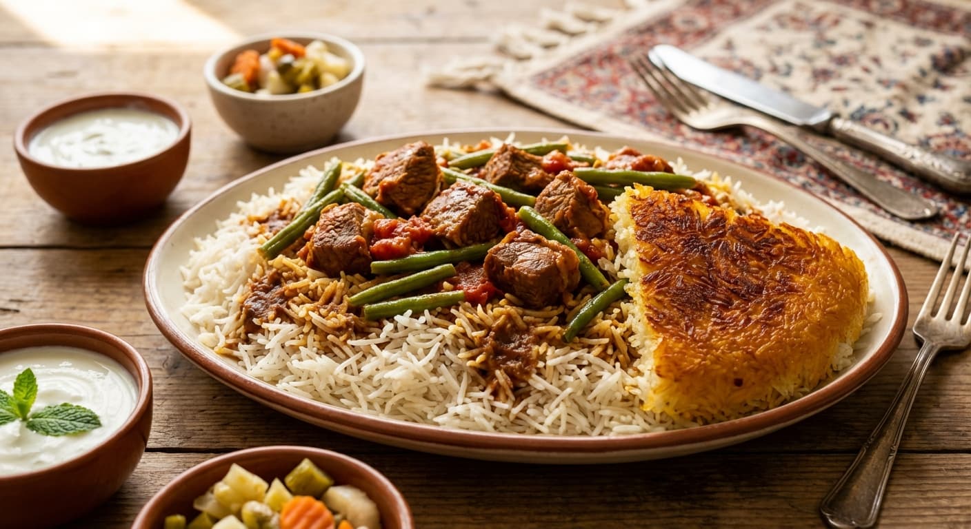 Loubia Polo — Persian Green Bean Rice with Lamb - authentic persian recipe