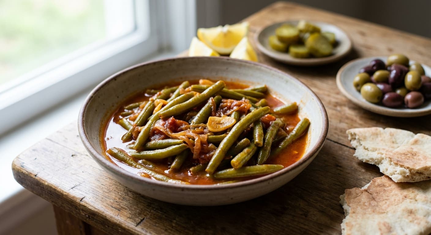 Loubieh bil Zeit — Lebanese Green Beans Braised in Olive Oil and Tomato - authentic lebanese recipe