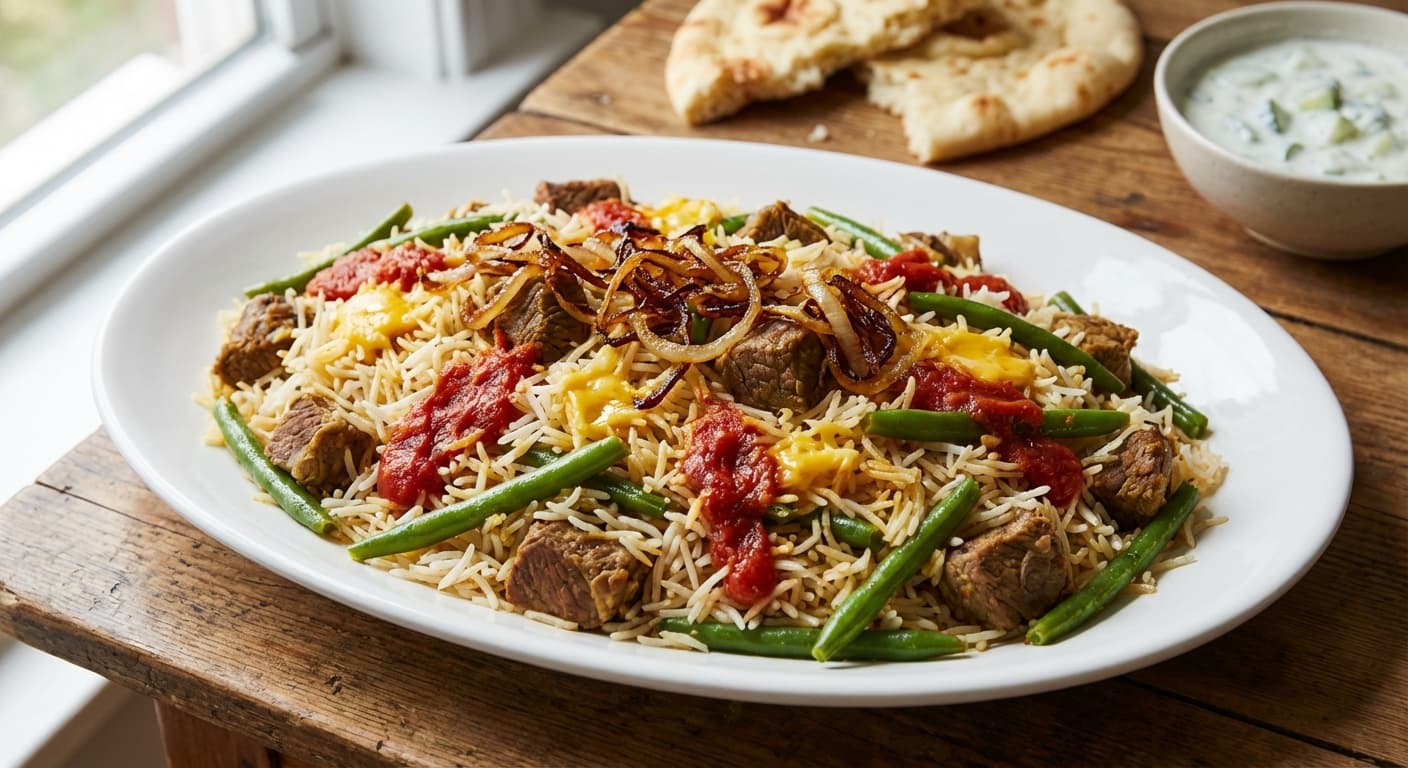 Lubia Polo — Afghan Rice with Green Beans and Lamb - authentic afghan recipe