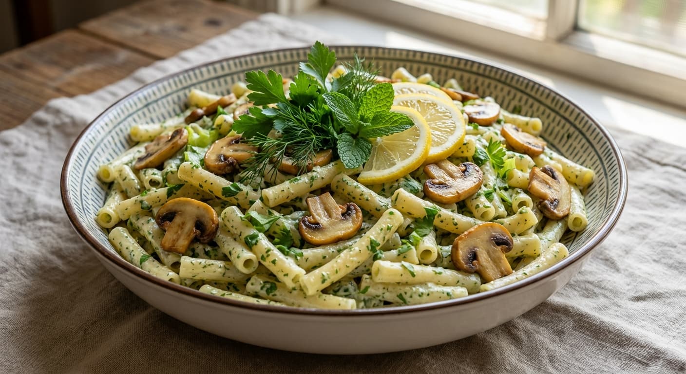 Macaroni with Gherona Sauce — Persian-Inspired Creamy Herb Cold Pasta - authentic persian recipe