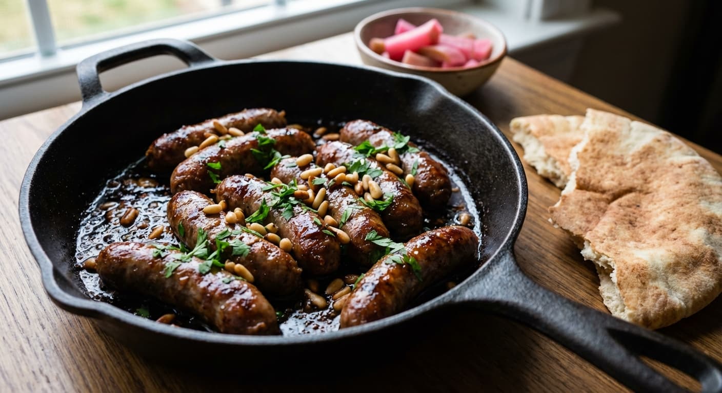 Makanek — Lebanese Spiced Lamb Sausages with Pomegranate Molasses - authentic lebanese recipe