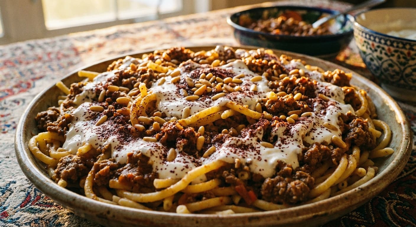 Makaroni ba Mast va Seer — Persian Macaroni with Garlic Yogurt - authentic persian recipe