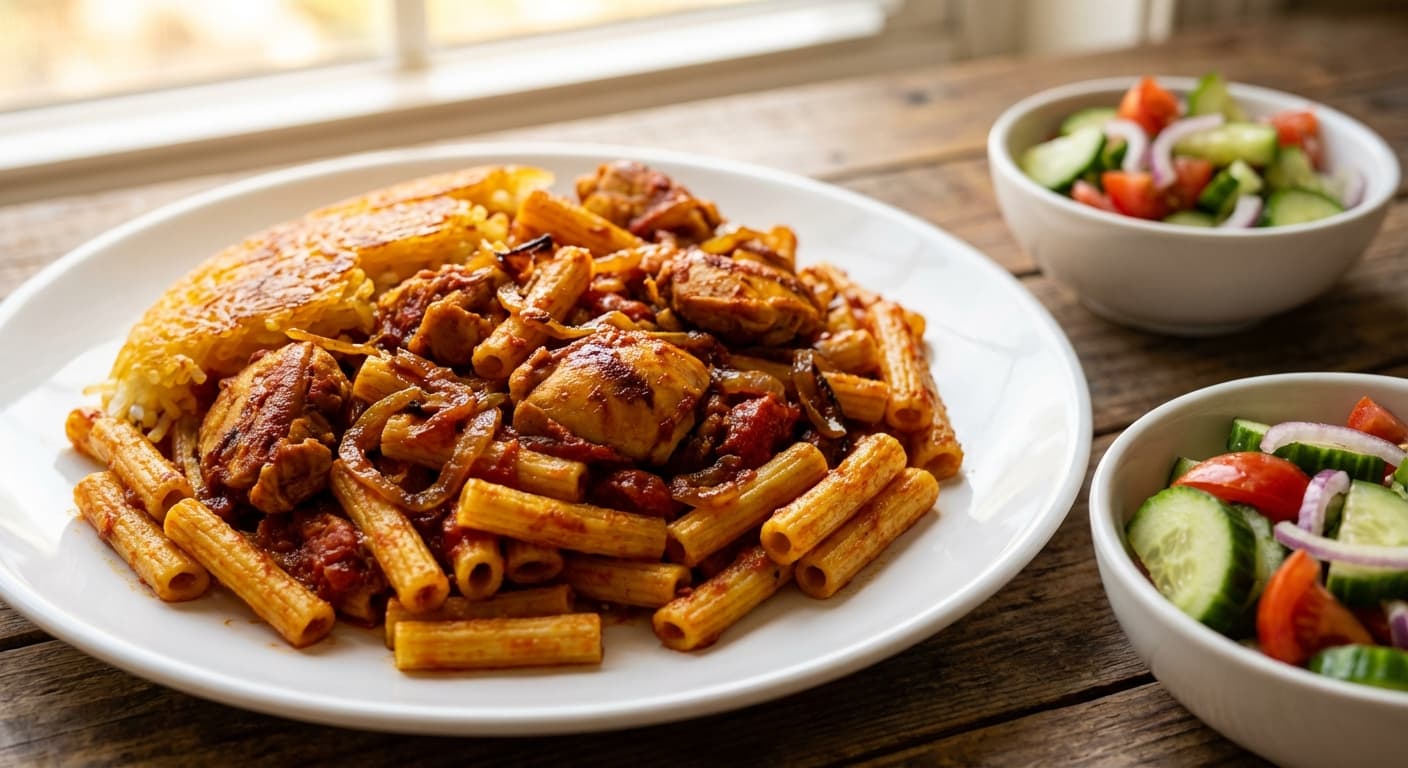 Makaroni ba Morgh - Persian - Style Spiced Chicken Pasta - authentic persian recipe