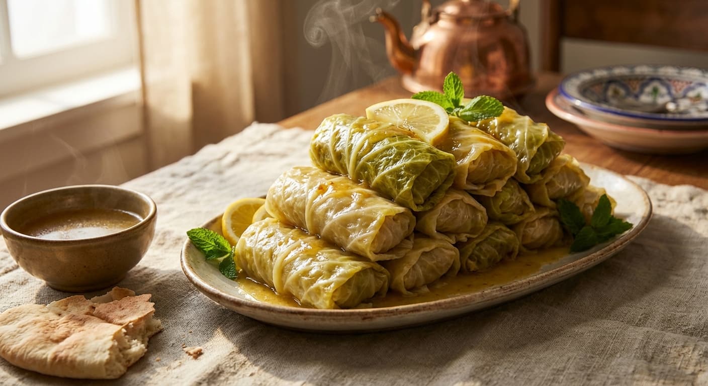 Malfouf Mahshi — Lebanese Stuffed Cabbage Rolls in Lemon-Garlic Broth - authentic lebanese recipe