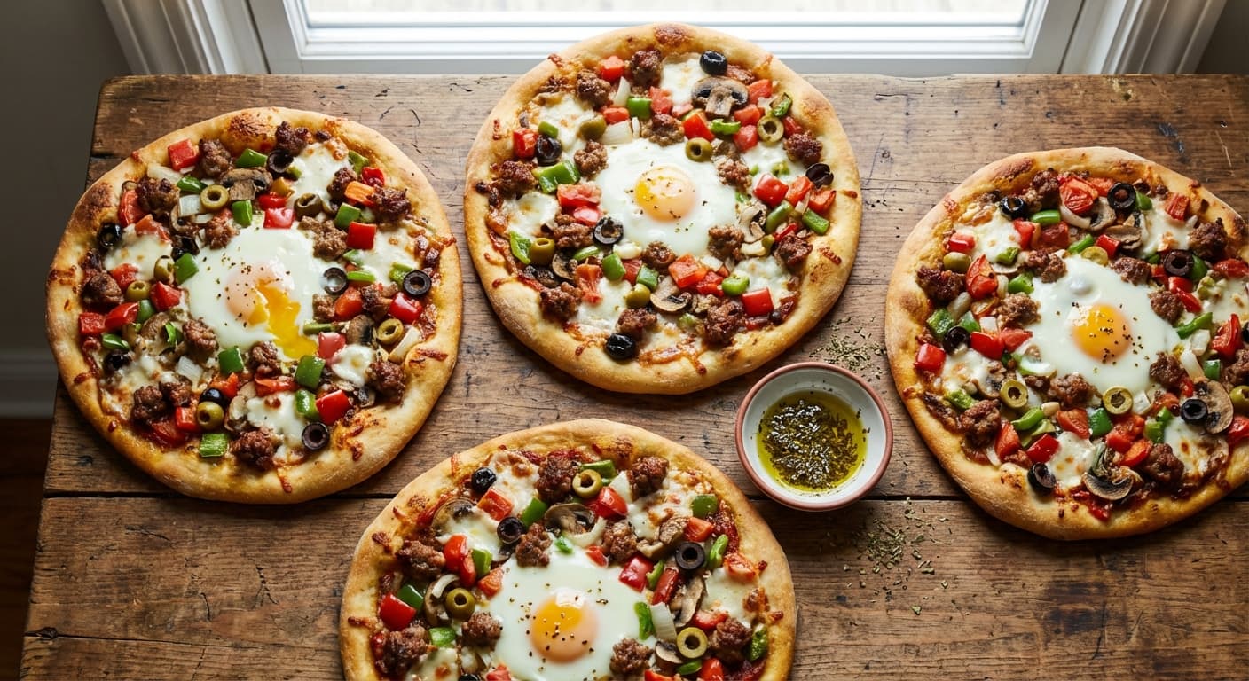 Man'oushe-Style Lebanese Flatbread Pizza — Sausage and Eggs Brunch Flatbread - authentic international recipe