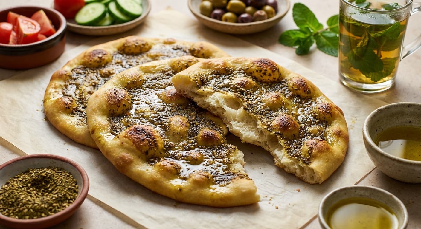 Manoushe — Lebanese Za'atar Flatbread with Olive Oil - authentic lebanese recipe