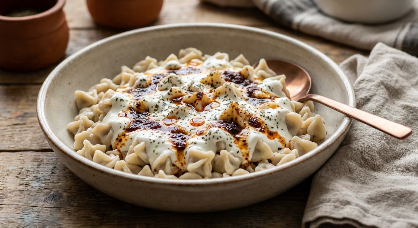 Mantı — Turkish Mini Dumplings with Garlic Yogurt and Paprika Butter - authentic turkish recipe